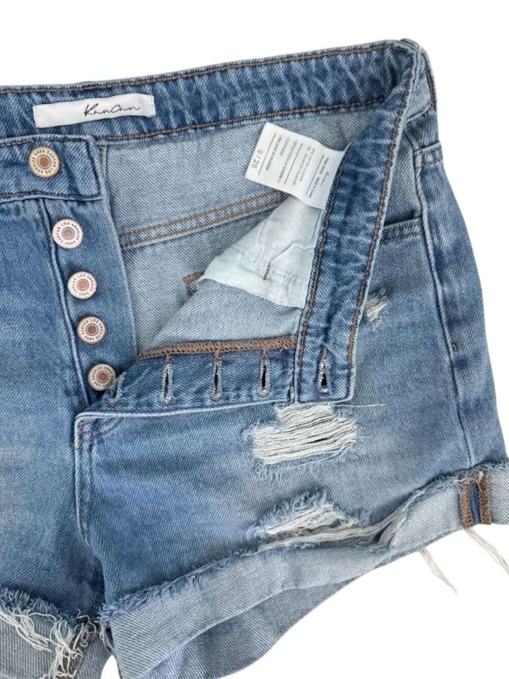 KanCan Distressed Denim Shorts Size 9 Button Fly High Rise Cuffed Cutoff - Picture 4 of 9